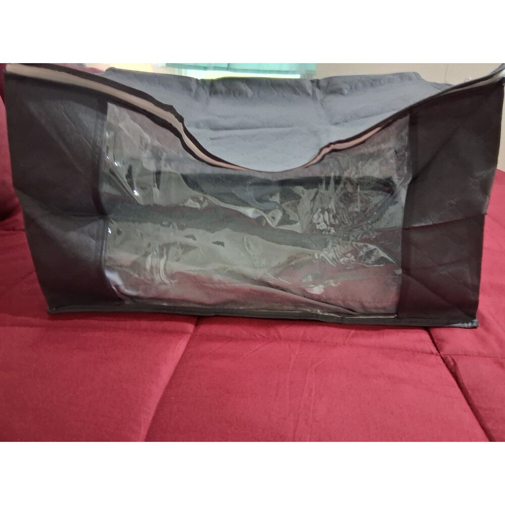 Gray Quilted Bedding Storage Bag Rectangular Fabric/Plastic Clear Window Zipper